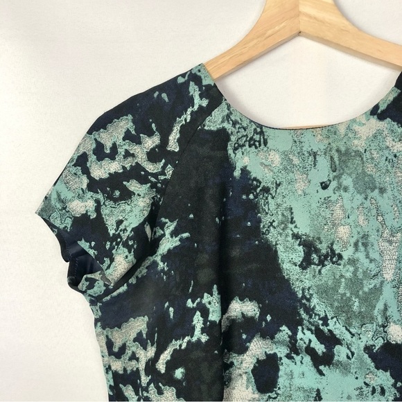 Zara Basic Navy Blue Green Marble Short Sleeve Sheath Dress L - Picture 4 of 4